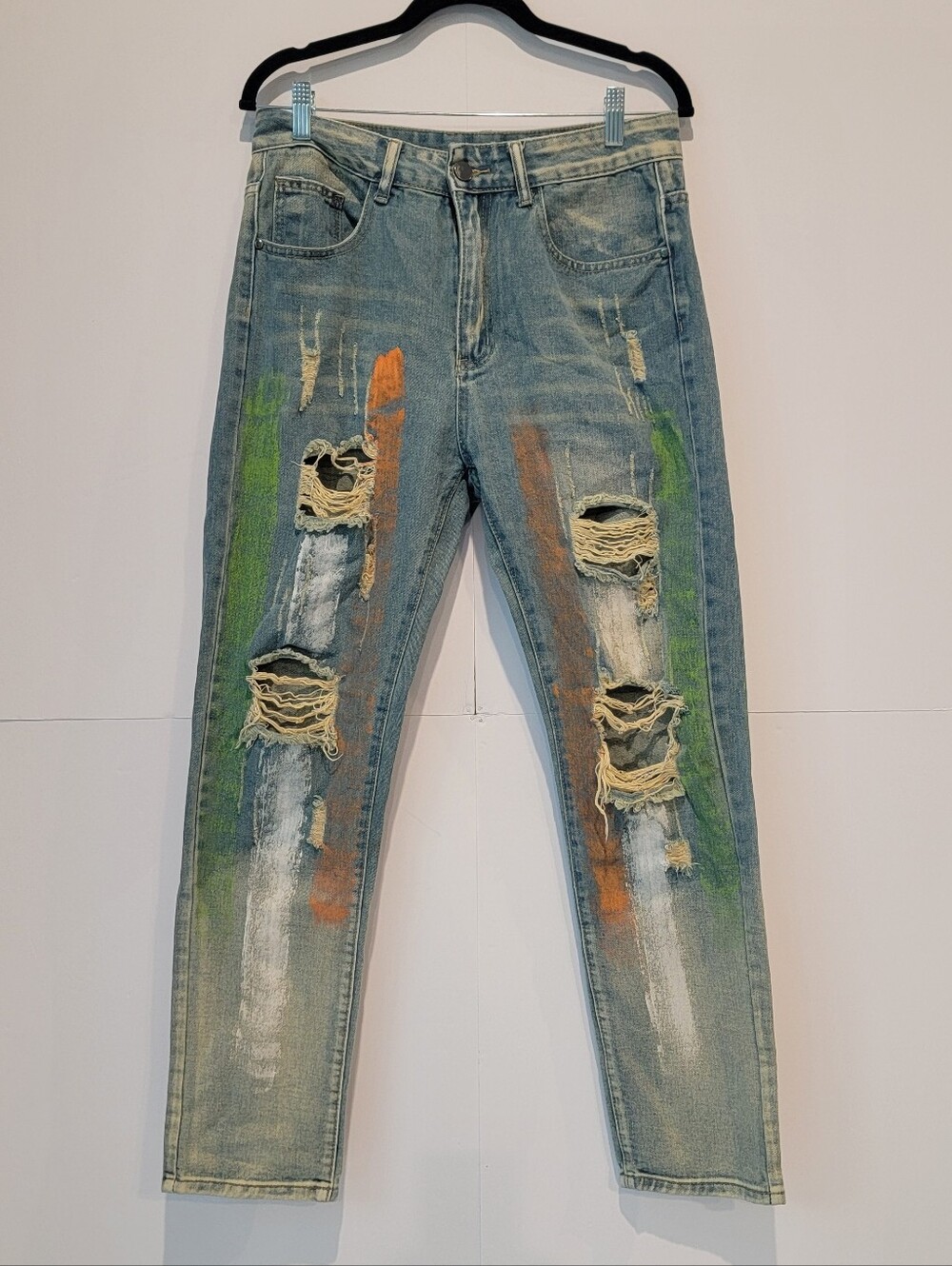 Distressed Painted Boyfriend Jeans Size 30 – Grunge Streetwear